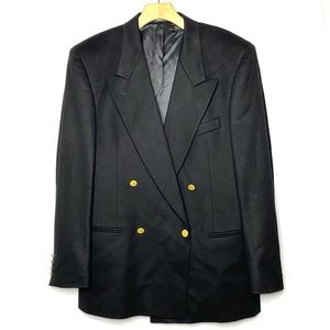 Valentino Men's Black Double-Breasted Blazer with Gold Buttons
